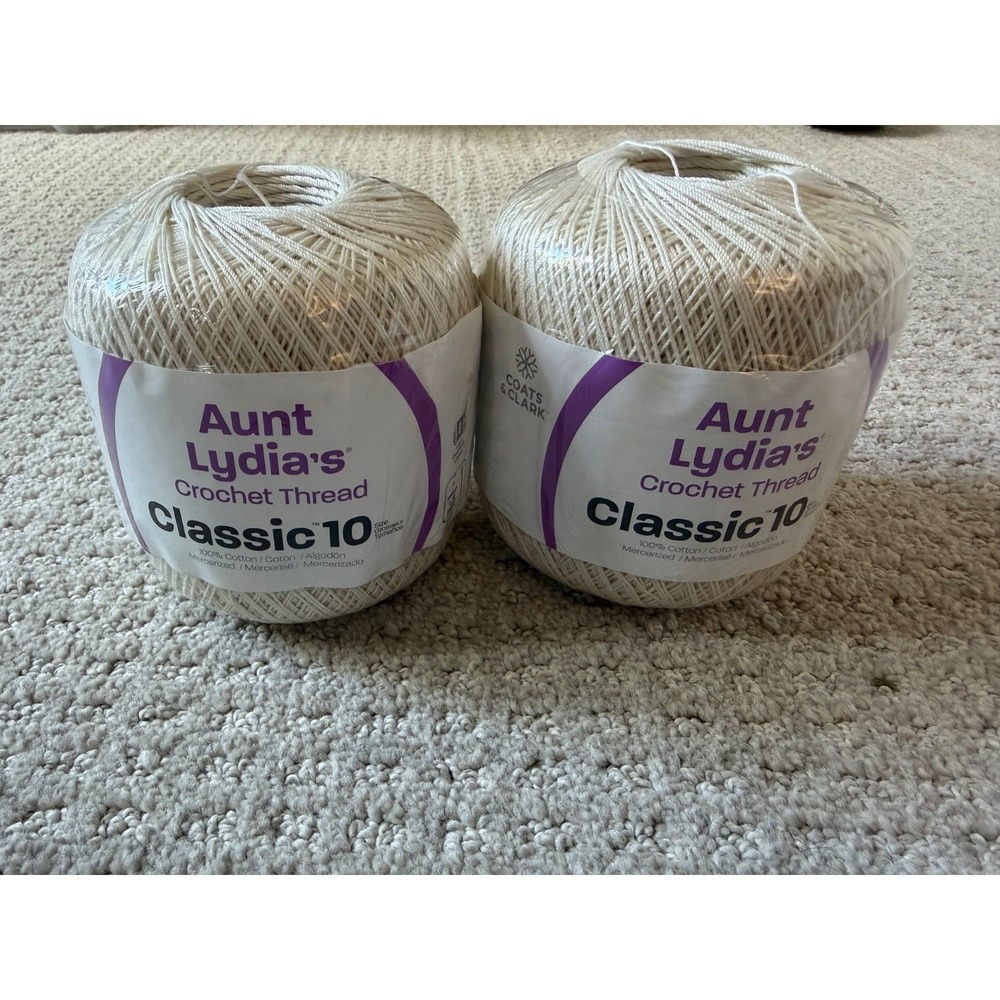 Aunt Lydia's Classic Crochet Thread Size 10 White Cotton Lot of 2